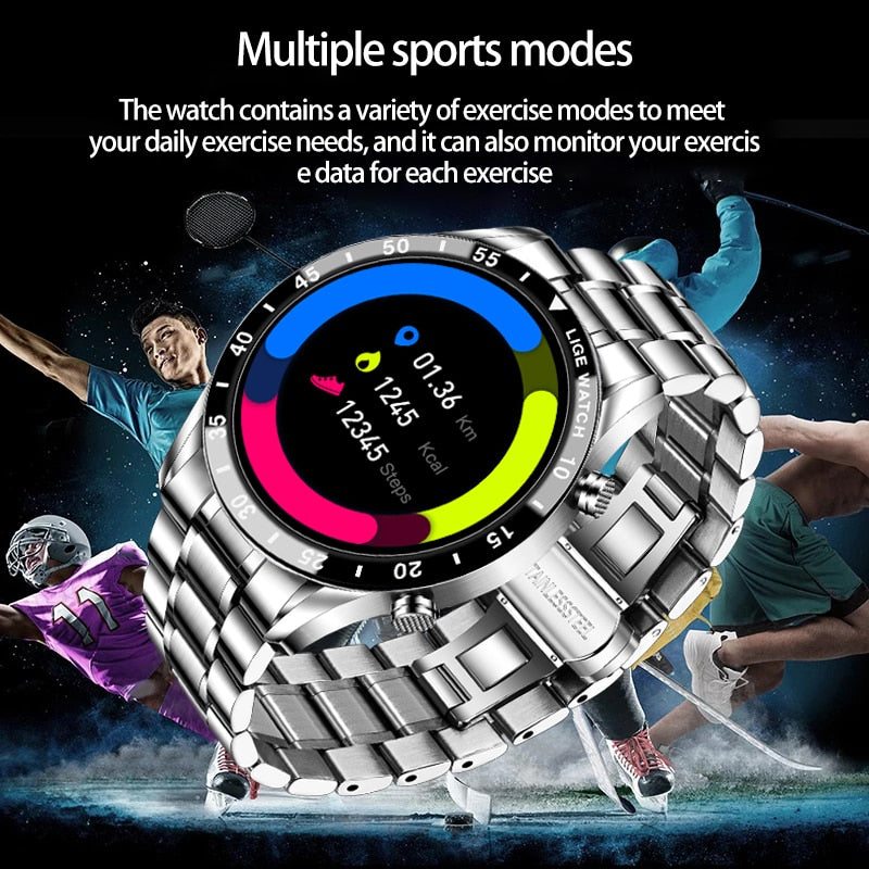 LIGE Fashion Full Circle Touch Screen Mens Smart Watch Waterproof Sport Fitness Watch Luxury Bluetooth Phone Smart Watch For Men Enfom Clothing