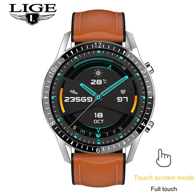 LIGE Fashion Full Circle Touch Screen Mens Smart Watch Waterproof Sport Fitness Watch Luxury Bluetooth Phone Smart Watch For Men Enfom Clothing