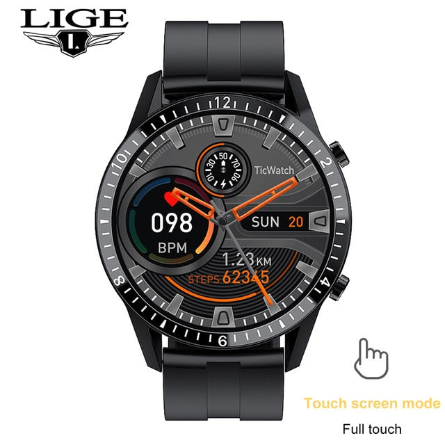 LIGE Fashion Full Circle Touch Screen Mens Smart Watch Waterproof Sport Fitness Watch Luxury Bluetooth Phone Smart Watch For Men Enfom Clothing