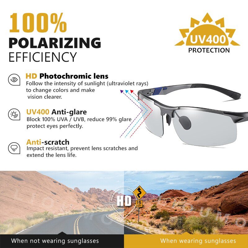 LIOUMO Photochromic Sun Glasses Polarized Men Aluminum Magnesium Frame Sport Driving Sunglasses Change Color gafas de sol hombre Enfom Clothing