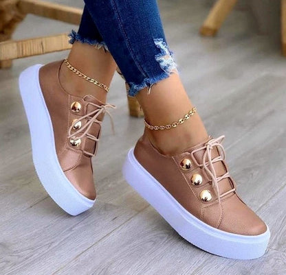 Lace-up Flats Sneakers Women Rivet Casual Shoes Enfom Clothing