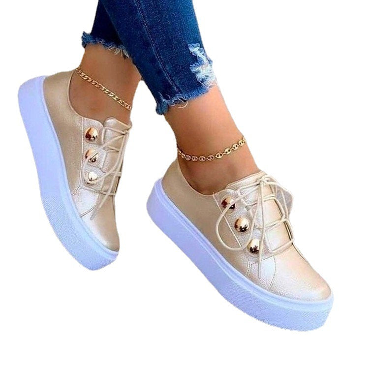 Lace-up Flats Sneakers Women Rivet Casual Shoes Enfom Clothing