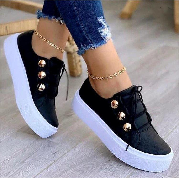 Lace-up Flats Sneakers Women Rivet Casual Shoes Enfom Clothing