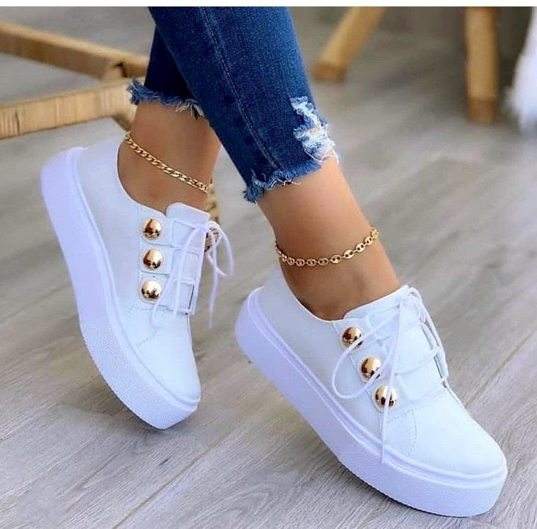 Lace-up Flats Sneakers Women Rivet Casual Shoes Enfom Clothing