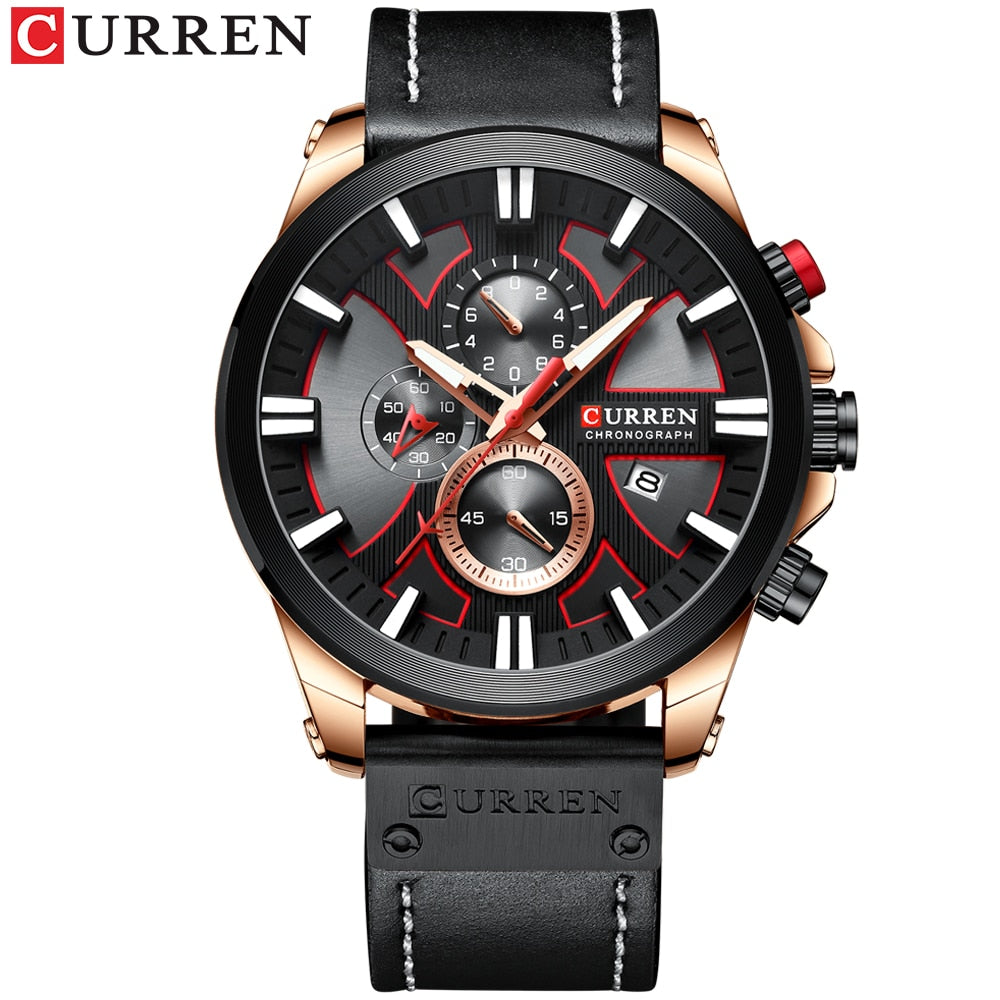 Luxury Mens Watches Fashion Chronograph Sport Quartz Wristwatch CURREN Leather Strap Watch With Date Reloj Hombre Luminous Hands Enfom Clothing