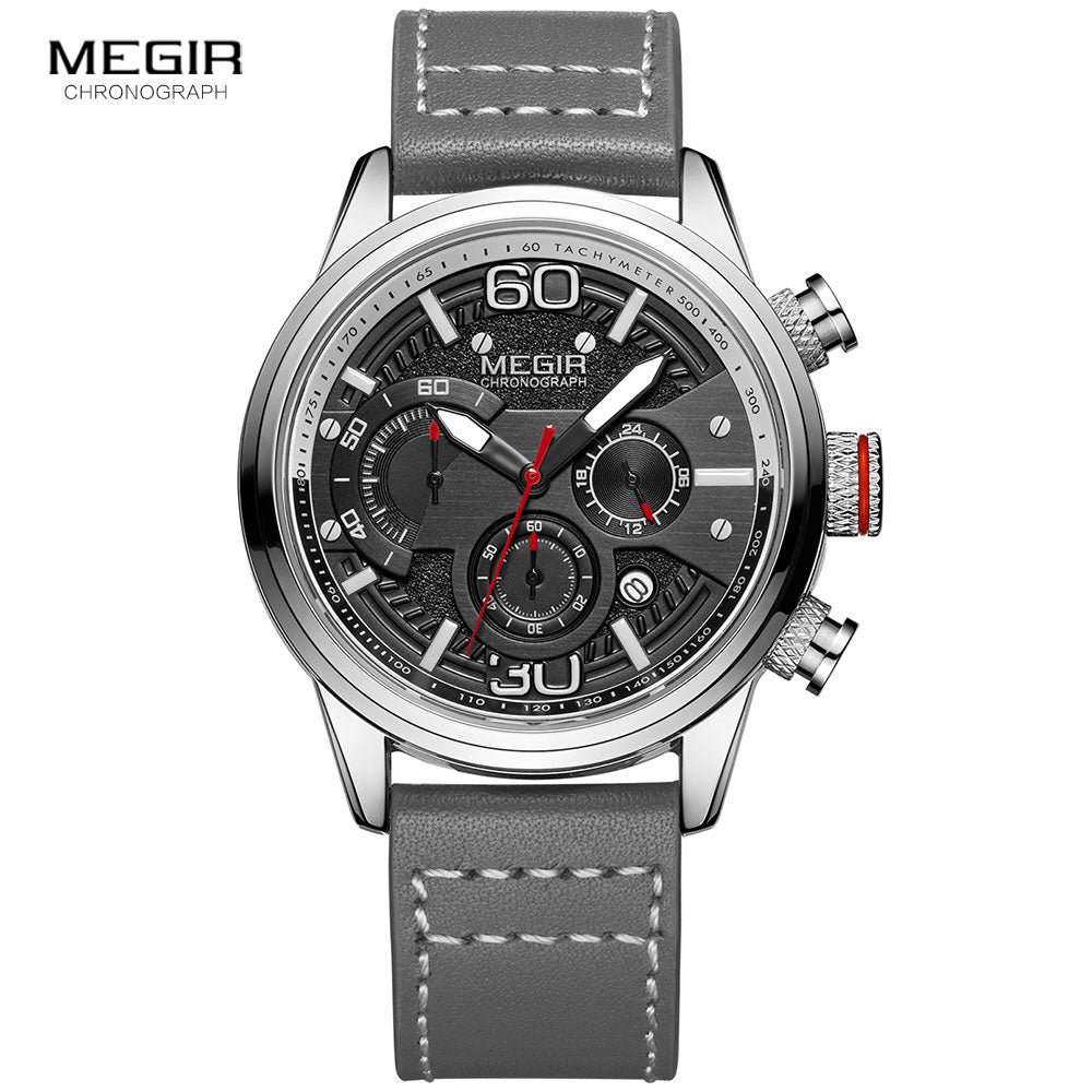 MEGIR Men Chronograph Watches Luxury Leather Strap Quartz Watch Man Waterproof Military Sport Wristwatch Relogio Masculino 2110 Enfom Clothing