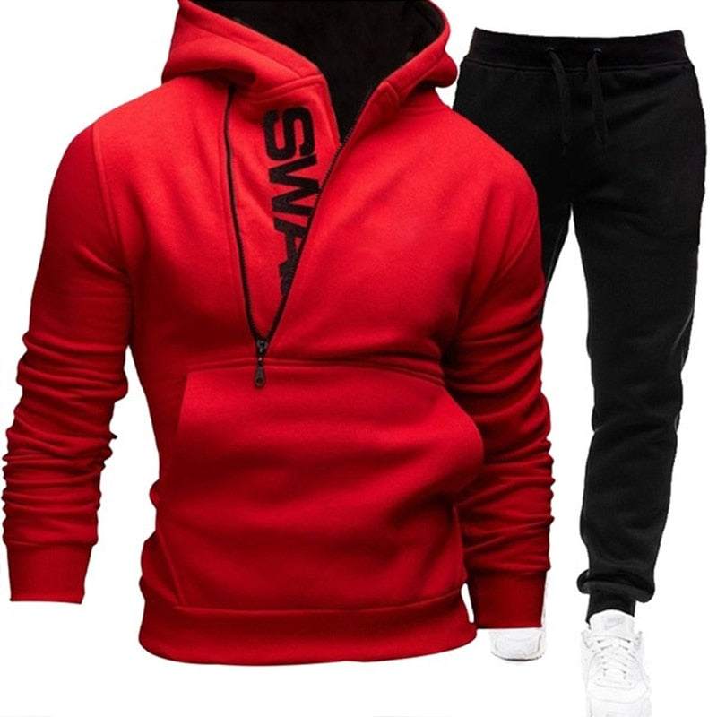 Men Casual Tracksuit Sweatshirt+Sweatpant 2 Pieces Set Men's Sportswear Outfit Autumn Winter Hooded Male Pullover Hhoodies Suit Enfom Clothing