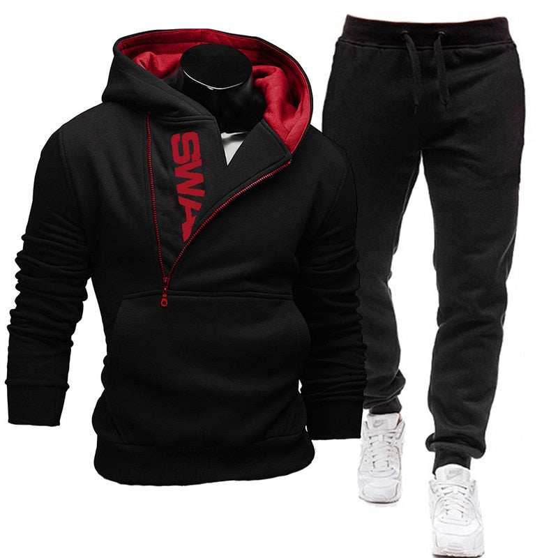 Men Casual Tracksuit Sweatshirt+Sweatpant 2 Pieces Set Men's Sportswear Outfit Autumn Winter Hooded Male Pullover Hhoodies Suit Enfom Clothing