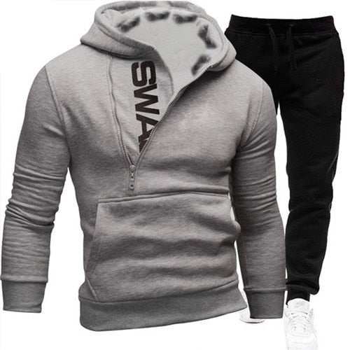 Men Casual Tracksuit Sweatshirt+Sweatpant 2 Pieces Set Men's Sportswear Outfit Autumn Winter Hooded Male Pullover Hhoodies Suit Enfom Clothing