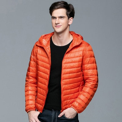 Men Fluffy Winter Coat Fashion Hooded 90% White Duck Down Jackets Ultralight Puffer Down Coat Portable Slim Down Parkas 5XL 6XL Enfom Clothing