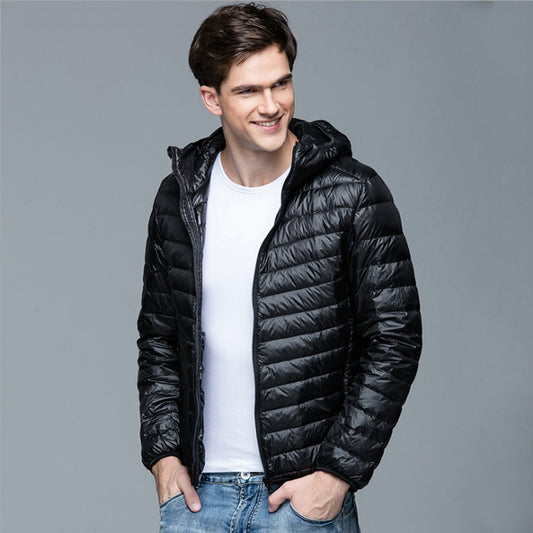 Men Fluffy Winter Coat Fashion Hooded 90% White Duck Down Jackets Ultralight Puffer Down Coat Portable Slim Down Parkas 5XL 6XL Enfom Clothing