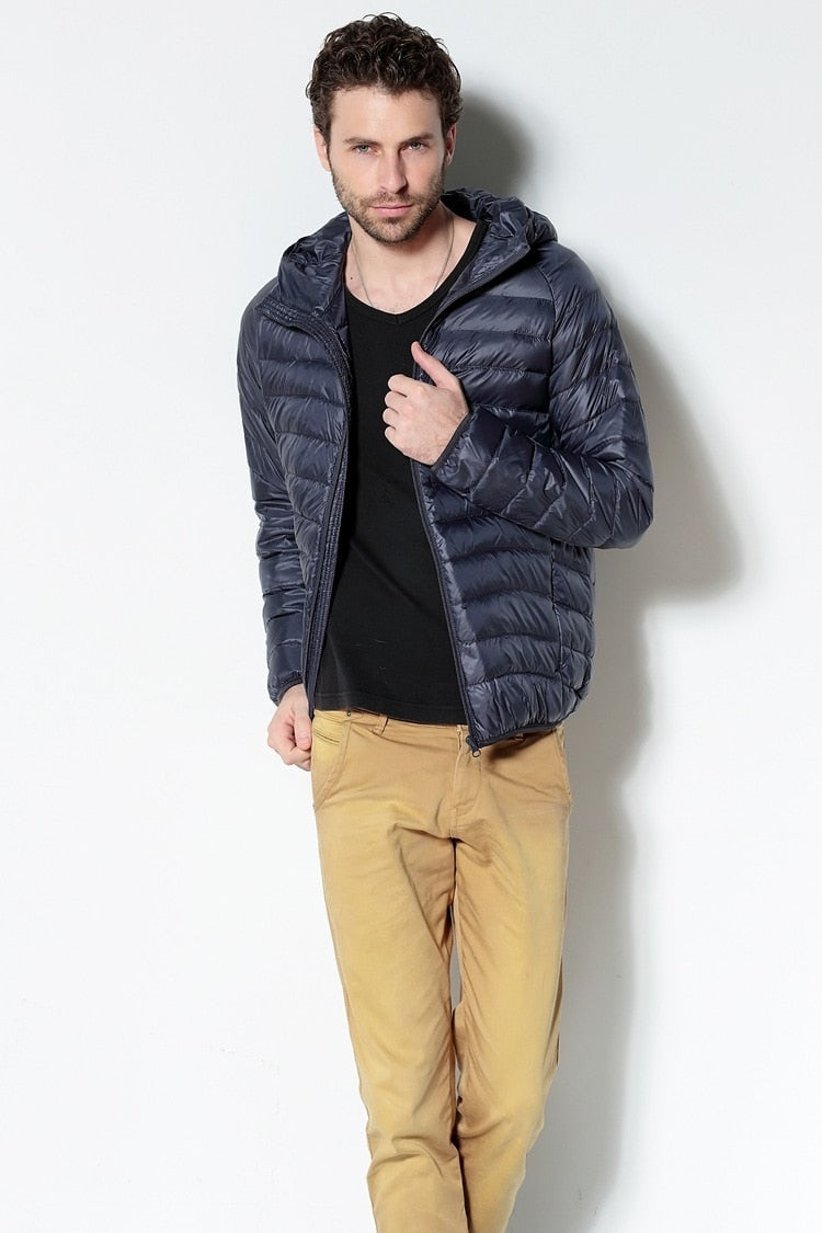 Men White Duck Down Jackets 2022 New Portable Hooded Down Coat Ultralight Winter Coat for Men Warm Windproof Down Parkas 5XL 6XL Enfom Clothing