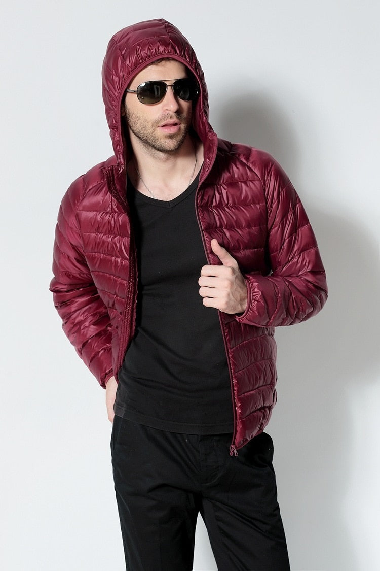 Men White Duck Down Jackets 2022 New Portable Hooded Down Coat Ultralight Winter Coat for Men Warm Windproof Down Parkas 5XL 6XL Enfom Clothing