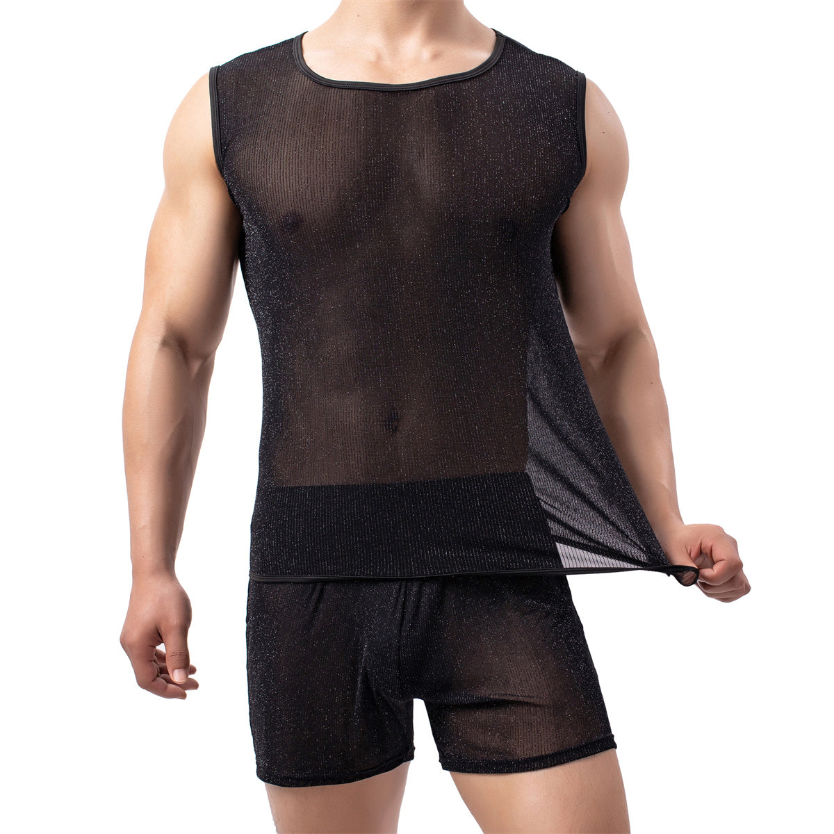 Men's Ice Silk Mesh Lace Transparent Vest Enfom Clothing