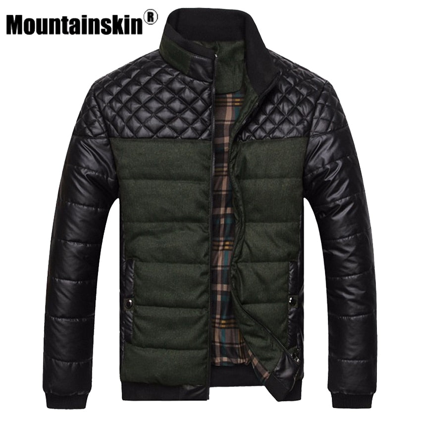 Mountainskin Brand Men's Jackets and Coats 4XL PU Patchwork Designer Jackets Men Outerwear Winter Fashion Male Clothing SA004 Enfom Clothing