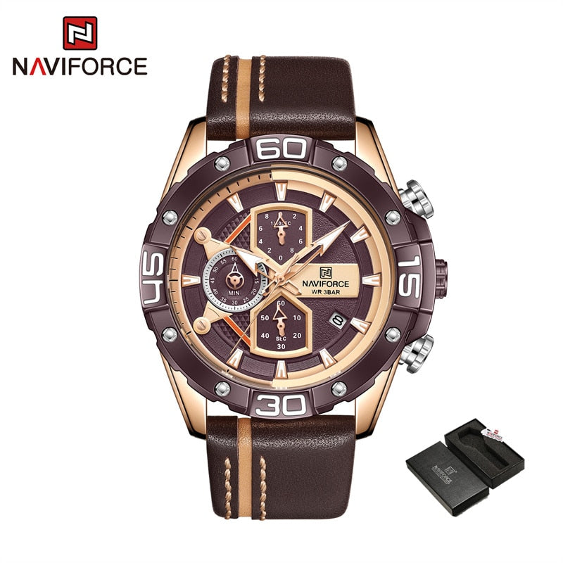 NAVIFORCE Sports Watches for Men Luxury Brand Military Waterproof Genuine Leather Wrist Watch Man Clock Chronograph Wrist watch Enfom Clothing