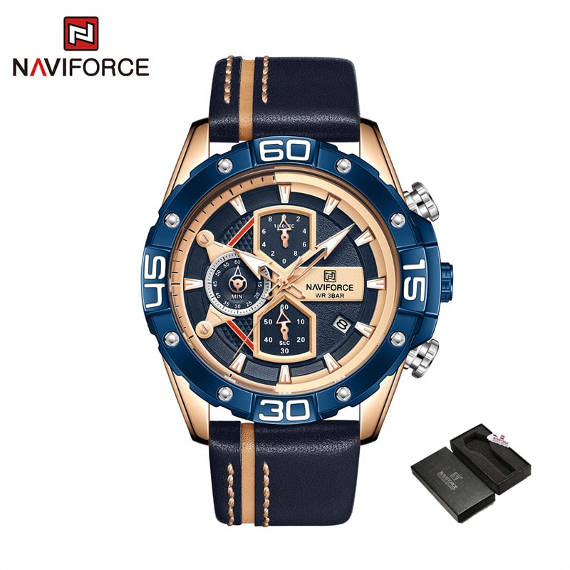 NAVIFORCE Sports Watches for Men Luxury Brand Military Waterproof Genuine Leather Wrist Watch Man Clock Chronograph Wrist watch Enfom Clothing