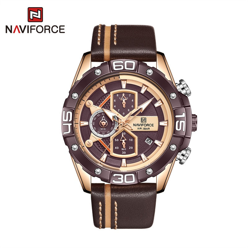 NAVIFORCE Sports Watches for Men Luxury Brand Military Waterproof Genuine Leather Wrist Watch Man Clock Chronograph Wrist watch Enfom Clothing