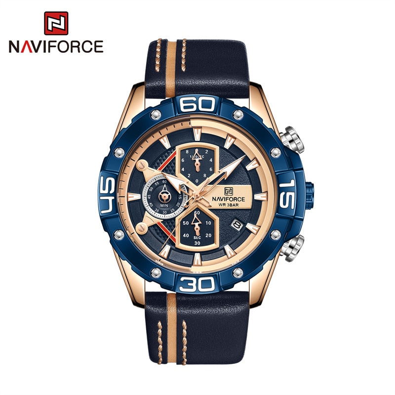 NAVIFORCE Sports Watches for Men Luxury Brand Military Waterproof Genuine Leather Wrist Watch Man Clock Chronograph Wrist watch Enfom Clothing