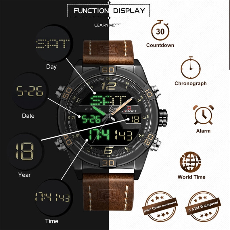 NAVIFORCE Top Luxury Brand Sport Watches Men Fashion Casual Digital Quartz Wristwatches Male Military Clock Relogio Masculino Enfom Clothing