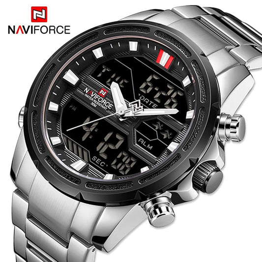 NAVIFORCE Watches for Men Luxury Brand Digital Chronograph Sport Quartz Wristwatch Waterproof Military Steel Band Luminous Clock Enfom Clothing