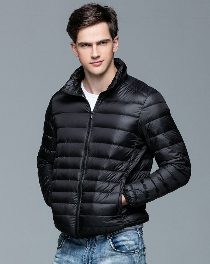 New Autumn Winter Man 90% Duck Down Jacket Ultra Light Thin S-3XL Spring Jackets Men Stand Collar Outerwear Coat Enfom Clothing