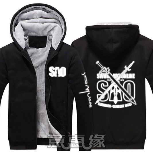 New High Quality Sword Art Online Hoodie Anime reflect light patternCoat Jacket Winter Men Thick Zipper Sweatshirt Enfom Clothing