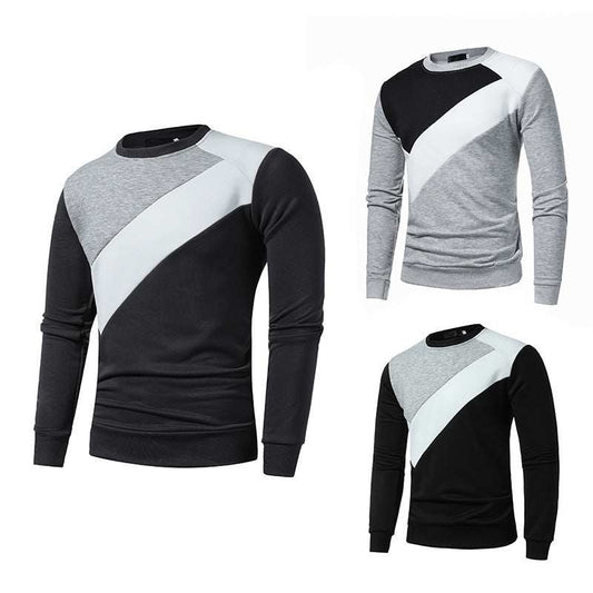 New Men's Personality Panel Crew Neck Sweatshirt Sport Color Contrast Enfom Clothing