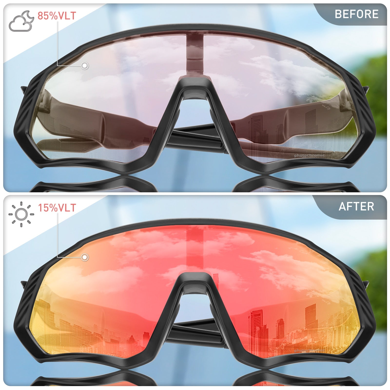 New Red Photochromic Cycling Glasses Gafas Ciclismo Fishing Sport Sunglasses MTB Bike Glasses Fietsbril Goggles Bicycle Eyewear Enfom Clothing