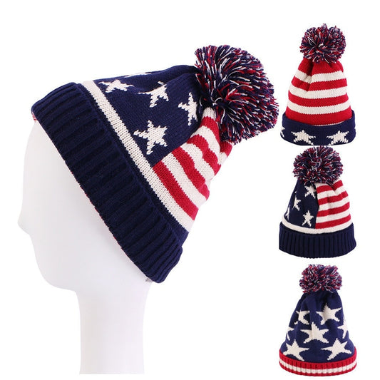 New Winter Unisex knit Beanie hat USA flag pattern pom pom knitted cap hat Wool Cap TRUMP USA Flag Hat free shipping Enfom Clothing