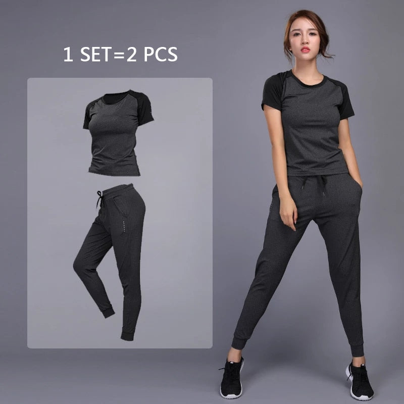 New Women&#39;s Sportswear For Yoga Sets Jogging Clothes Gym Workout Fitness Training Sports T-Shirts Running Pants Leggings Suit Enfom Clothing