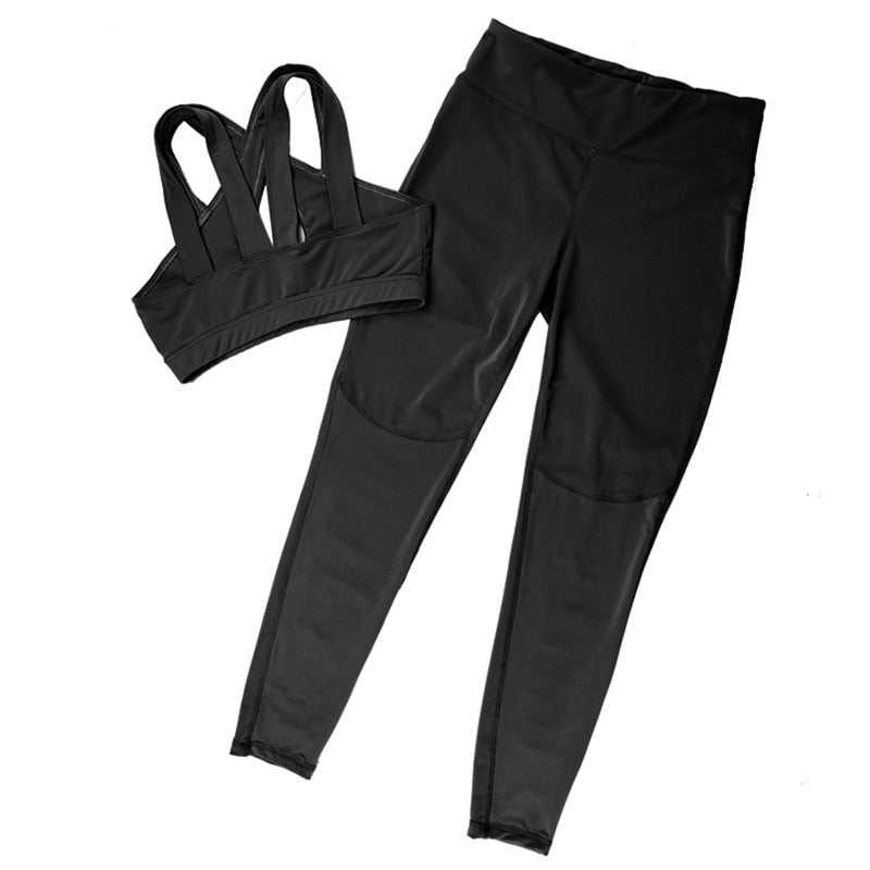 Newest Pink Hollow Women Sets Elastic Running Sport Suit Fitness Clothing Workout Sport Wear Sports Bra+Pant Enfom Clothing