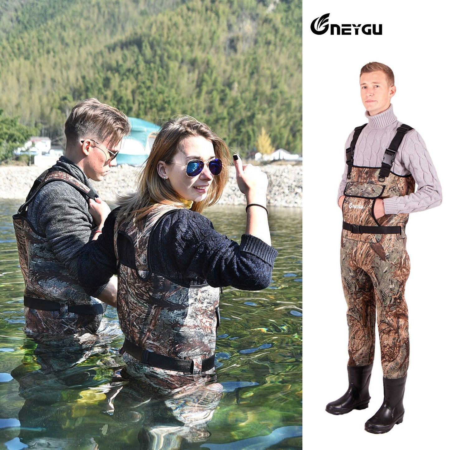 Neygu Neoprene fly fishing Chest Wader with Bootfoot. 5mm Insulated neoprene keep men thermal in winter marsh swamp Enfom Clothing