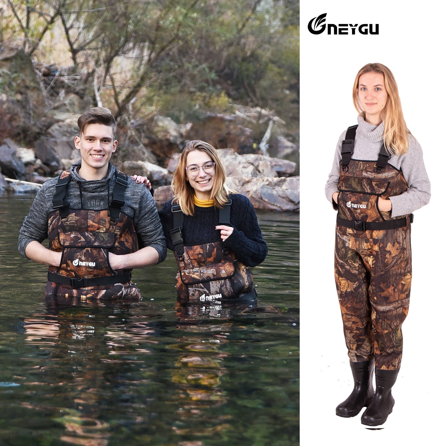 Neygu Neoprene fly fishing Chest Wader with Bootfoot. 5mm Insulated neoprene keep men thermal in winter marsh swamp Enfom Clothing