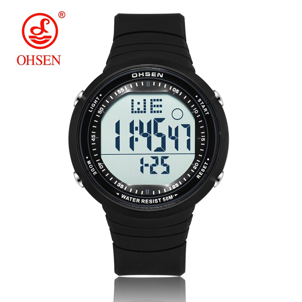 OHSEN Digital LCD Sport Men Wristwatch Relogio Masculino 50M Waterproof Alarm Date Rubber Fashion White Outdoor Sport Watch Gift Enfom Clothing