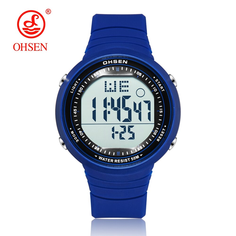 OHSEN Digital LCD Sport Men Wristwatch Relogio Masculino 50M Waterproof Alarm Date Rubber Fashion White Outdoor Sport Watch Gift Enfom Clothing