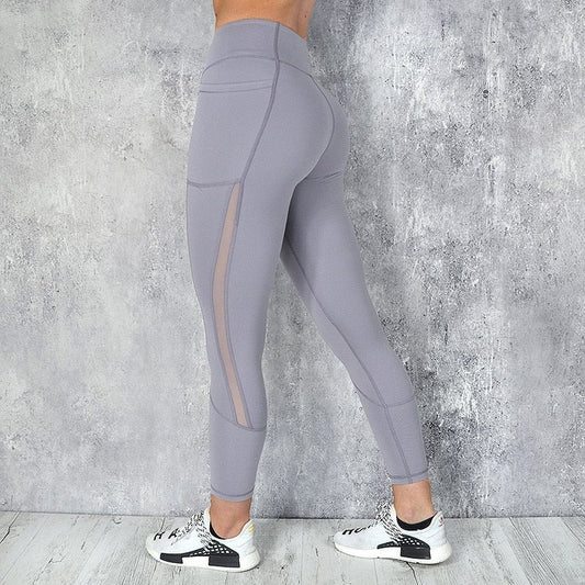 Pocket Solid Sport Yoga Pants High Waist Mesh Sport Leggings Fitness Women Yoga Leggings Training Running Pants Sportswear Women Enfom Clothing