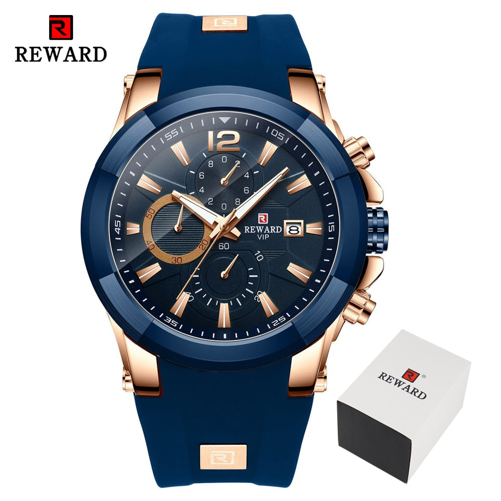 REWARD Watch Men Silicone Big Dial Waterproof Watches Men Sport Quartz Wristwatch Chronograph Top Luxury Brand Relogio Masculino Enfom Clothing