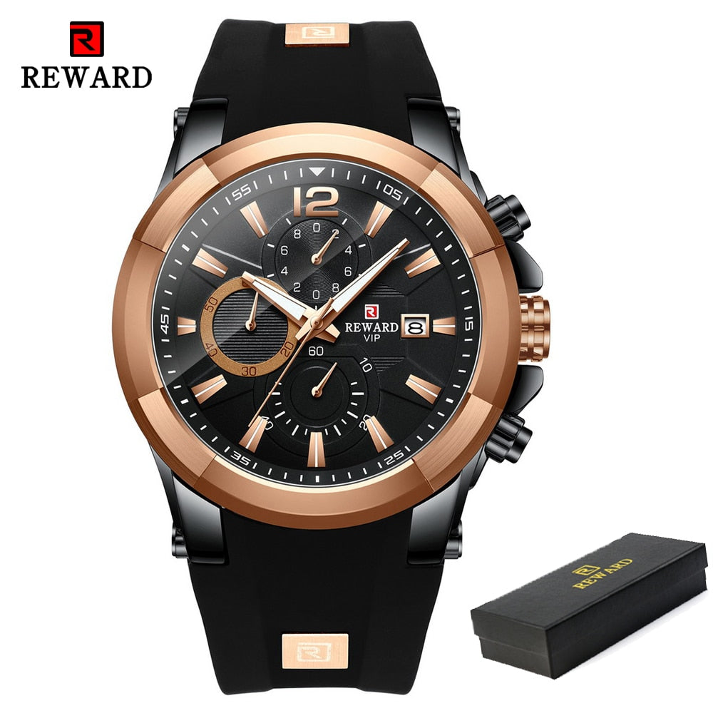 REWARD Watch Men Silicone Big Dial Waterproof Watches Men Sport Quartz Wristwatch Chronograph Top Luxury Brand Relogio Masculino Enfom Clothing