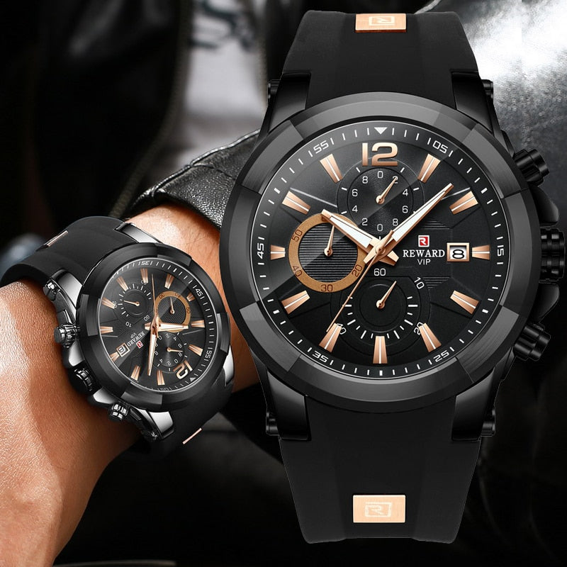 REWARD Watch Men Silicone Big Dial Waterproof Watches Men Sport Quartz Wristwatch Chronograph Top Luxury Brand Relogio Masculino Enfom Clothing