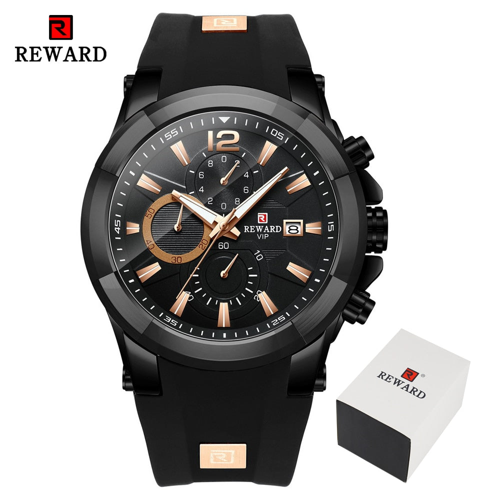 REWARD Watch Men Silicone Big Dial Waterproof Watches Men Sport Quartz Wristwatch Chronograph Top Luxury Brand Relogio Masculino Enfom Clothing