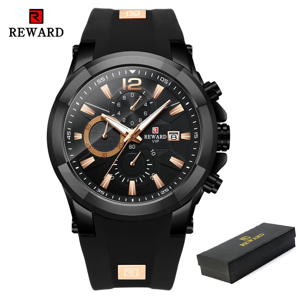 REWARD Watch Men Silicone Big Dial Waterproof Watches Men Sport Quartz Wristwatch Chronograph Top Luxury Brand Relogio Masculino Enfom Clothing