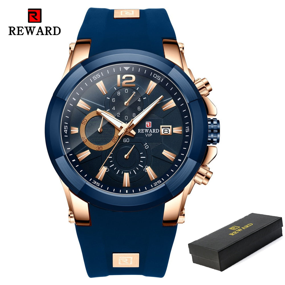 REWARD Watch Men Silicone Big Dial Waterproof Watches Men Sport Quartz Wristwatch Chronograph Top Luxury Brand Relogio Masculino Enfom Clothing