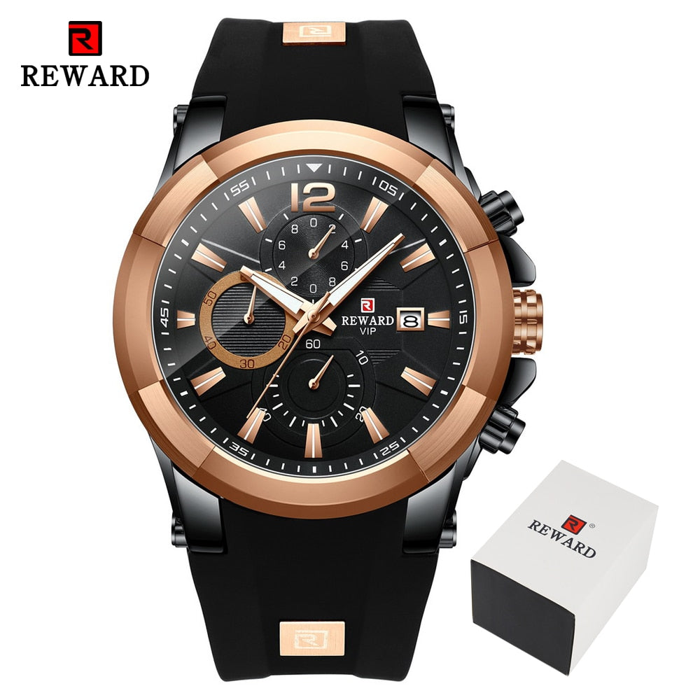 REWARD Watch Men Silicone Big Dial Waterproof Watches Men Sport Quartz Wristwatch Chronograph Top Luxury Brand Relogio Masculino Enfom Clothing