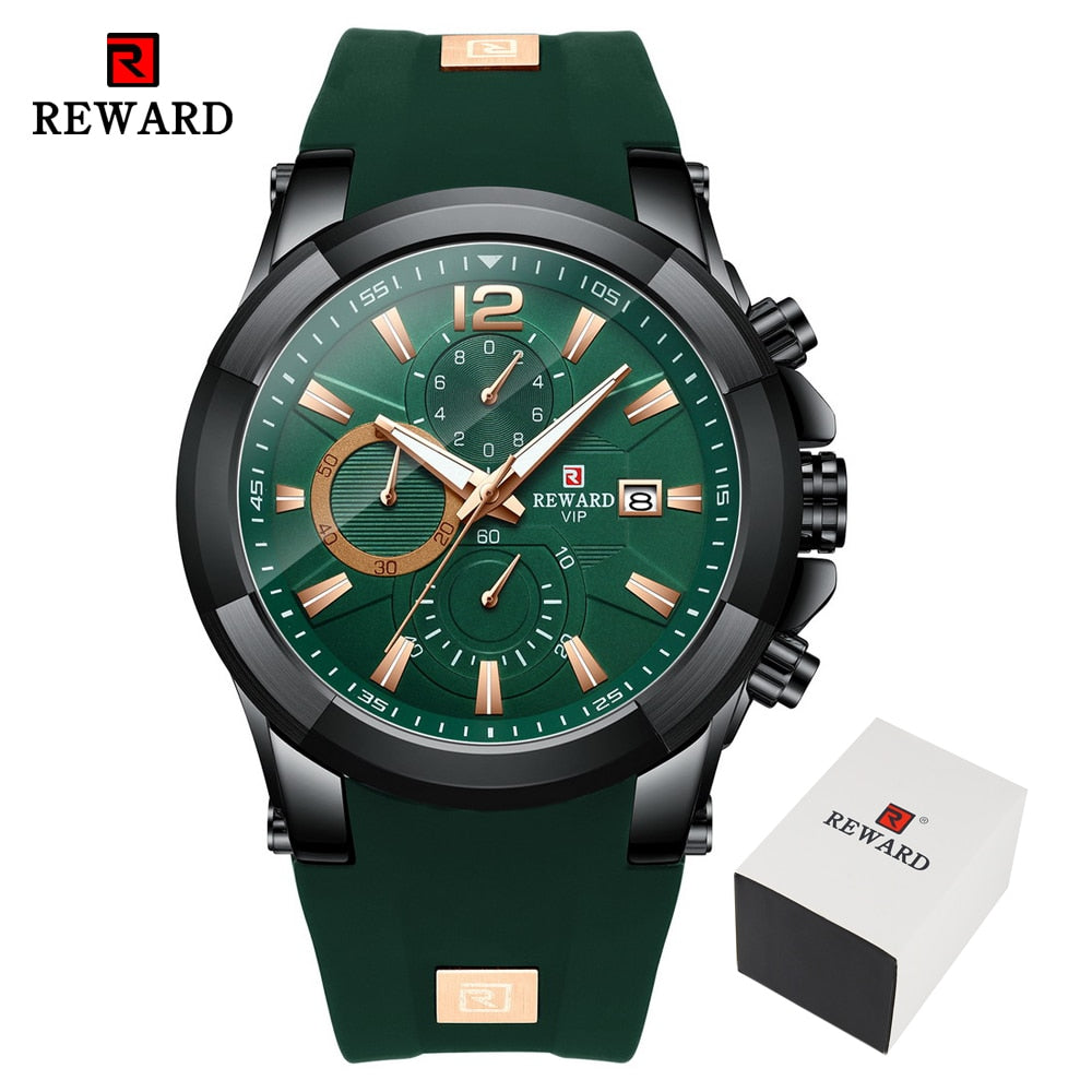 REWARD Watch Men Silicone Big Dial Waterproof Watches Men Sport Quartz Wristwatch Chronograph Top Luxury Brand Relogio Masculino Enfom Clothing