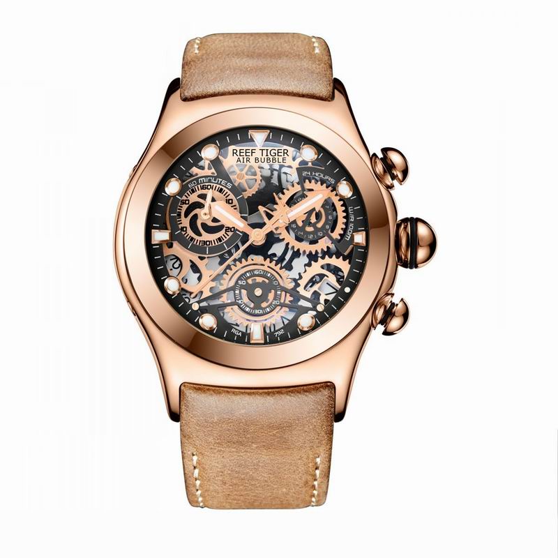 Reef Tiger/RT Mens Sport Watches with Chronograph Skeleton Dial Date Three Counters Steel Watch RGA792 Enfom Clothing