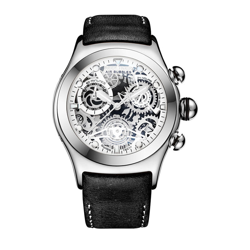 Reef Tiger/RT Mens Sport Watches with Chronograph Skeleton Dial Date Three Counters Steel Watch RGA792 Enfom Clothing