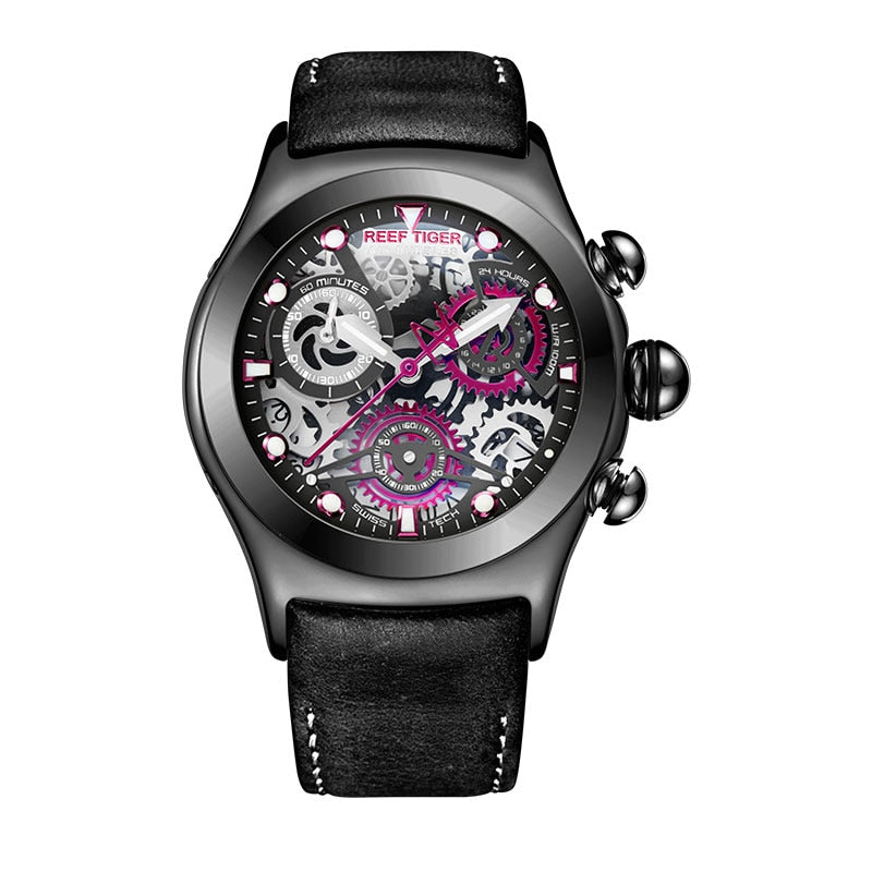 Reef Tiger/RT Mens Sport Watches with Chronograph Skeleton Dial Date Three Counters Steel Watch RGA792 Enfom Clothing