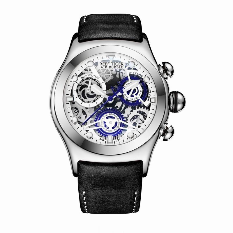 Reef Tiger/RT Mens Sport Watches with Chronograph Skeleton Dial Date Three Counters Steel Watch RGA792 Enfom Clothing