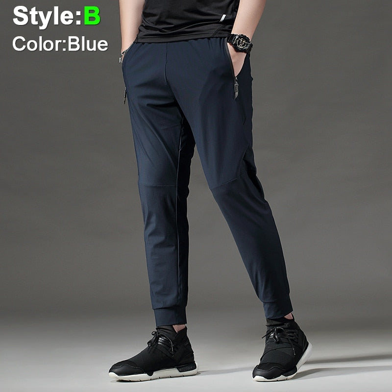 Running Pants Men Sport Jogging Fitness Yoga Training Basketball Football Long Leggings Ice Silk Elastic Quick Drying Trousers Enfom Clothing